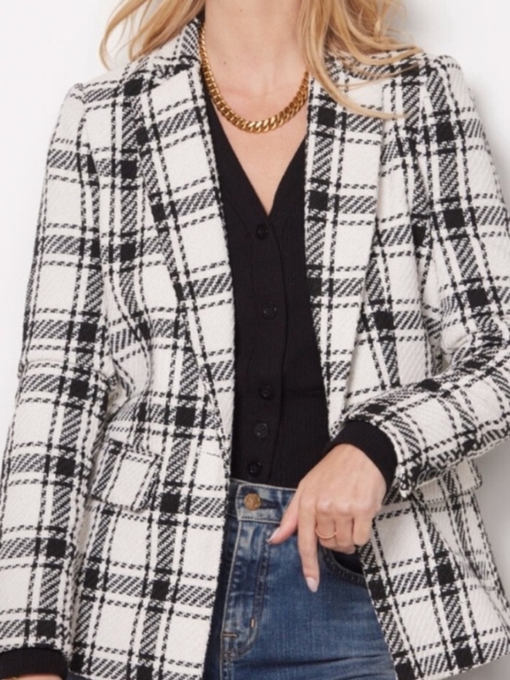 Evereve Kennedy Women's Black and White Plaid bussiness blazer size large